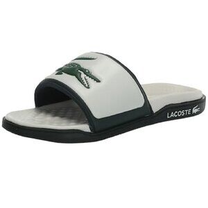 Lacoste Men's SERVE SLIDE DUAL Slide, OFF WHT/DK GRN, 10